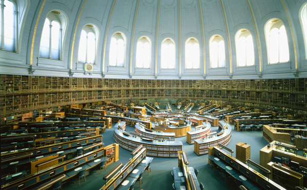 The British Library Reading Room inside the British Museum, Bloomsbury, before the move of the British Library to its current location at St.Pancras.